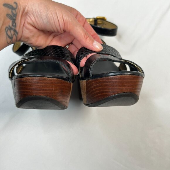 Prada Patchwork Wedges Retro Leather Wood Cork Y2K Boho Platform Heel Black 39.5 - Picture 14 of 16